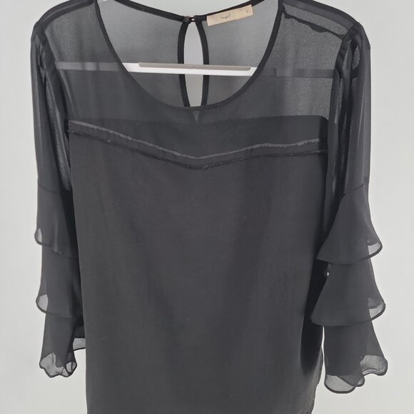 Hazel Black Sheer Ruffle Sleeve Blouse L – Elegant Layered Top - Work to Wknd - Picture 3 of 11